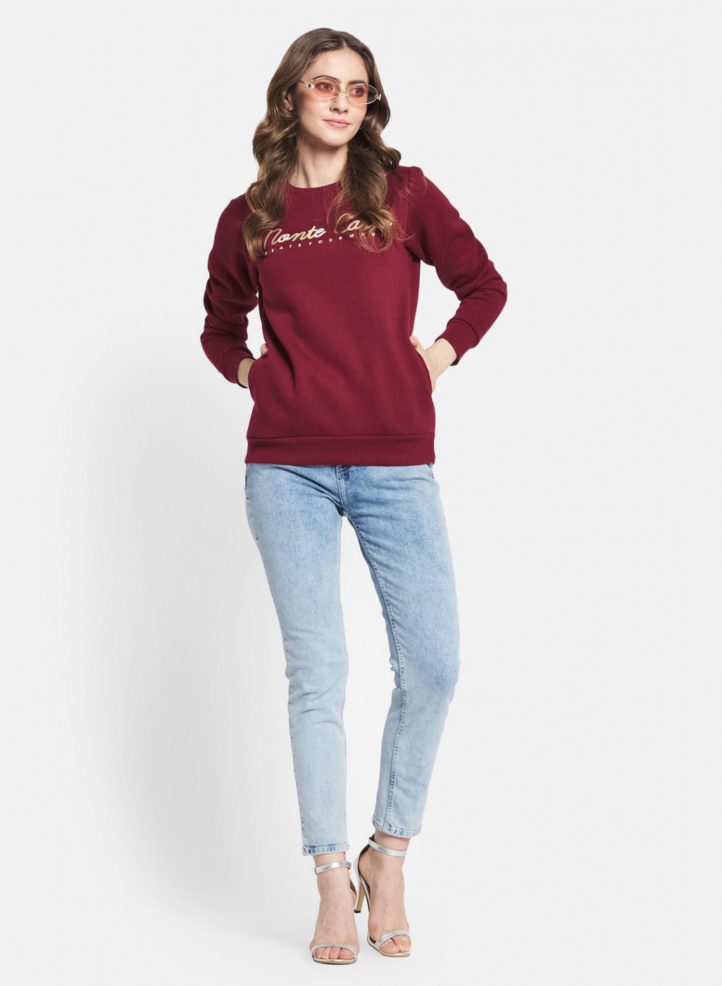 Women Maroon Embroidered Sweatshirt