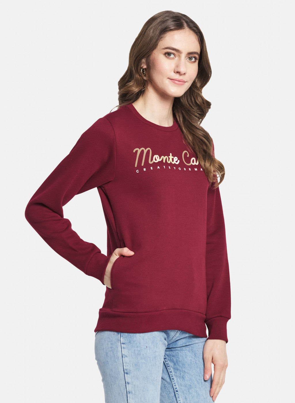 Women Maroon Embroidered Sweatshirt