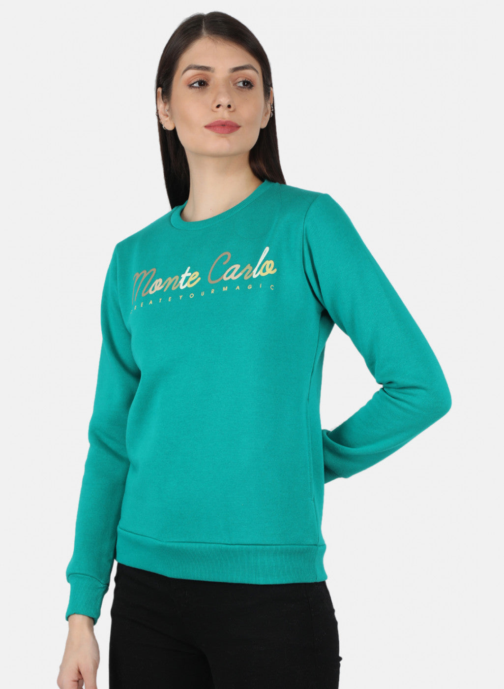 Women Green Embroidered Sweatshirt