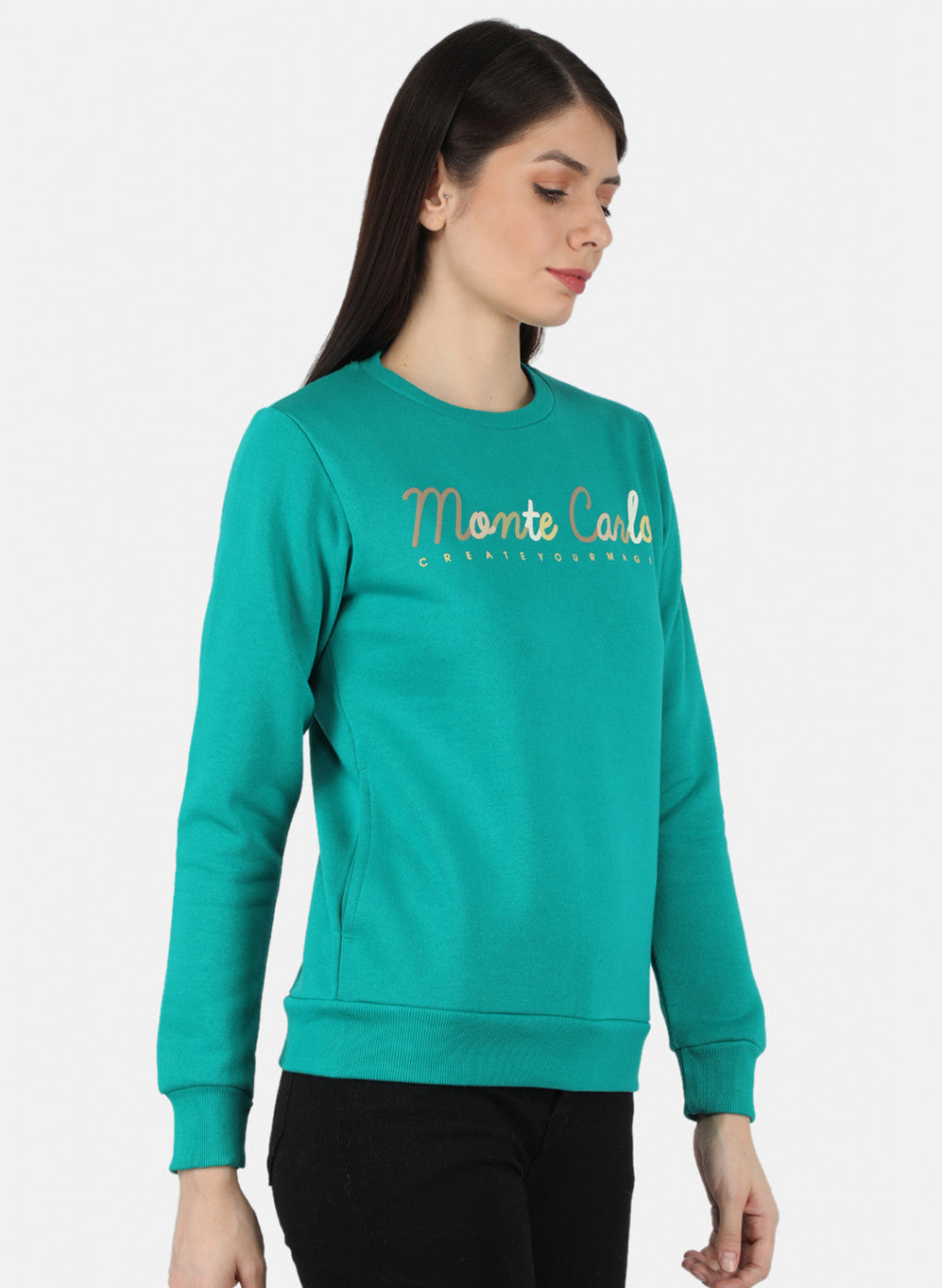 Women Green Embroidered Sweatshirt