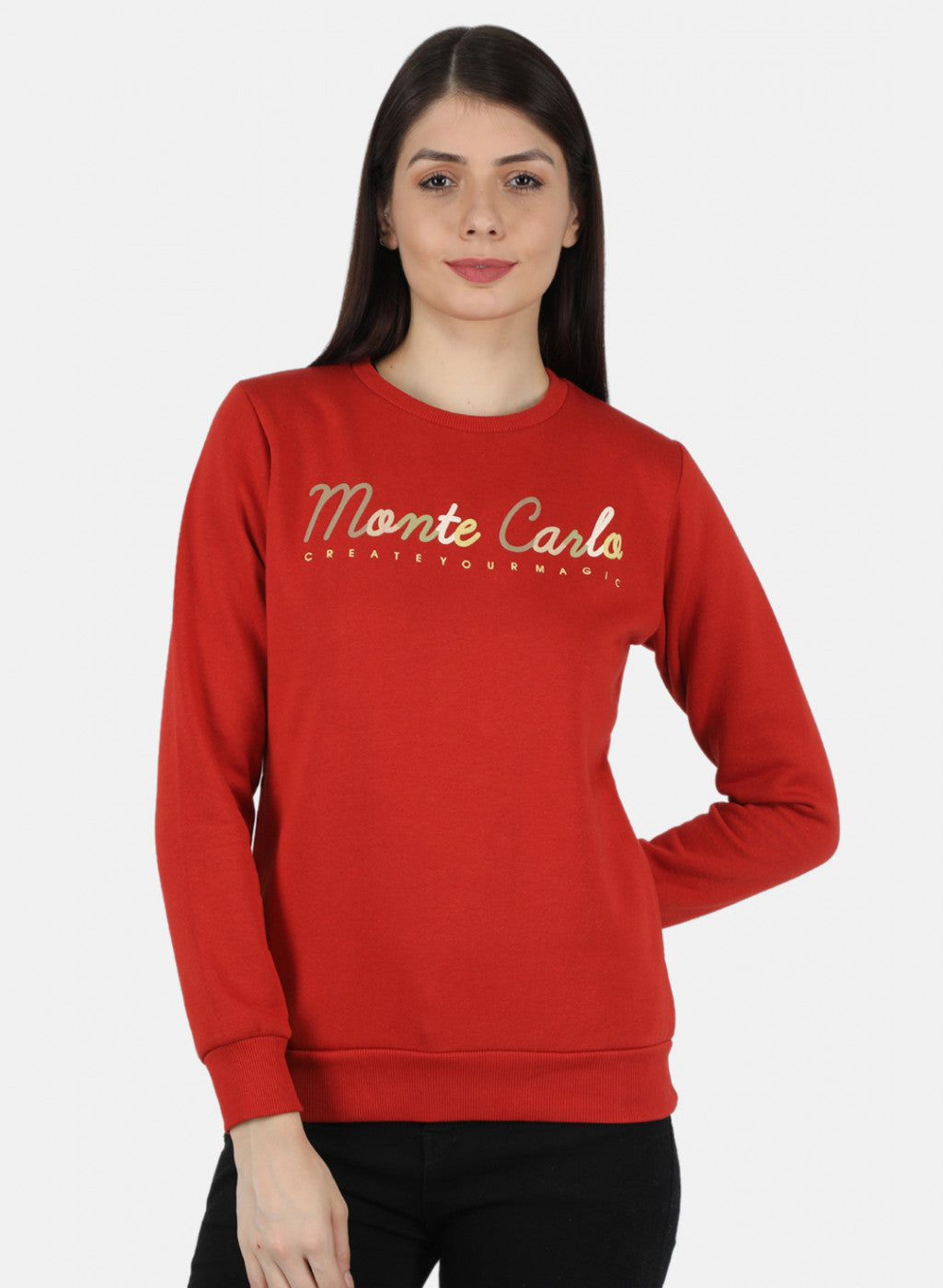 Women Rust Orange Embroidered Sweatshirt