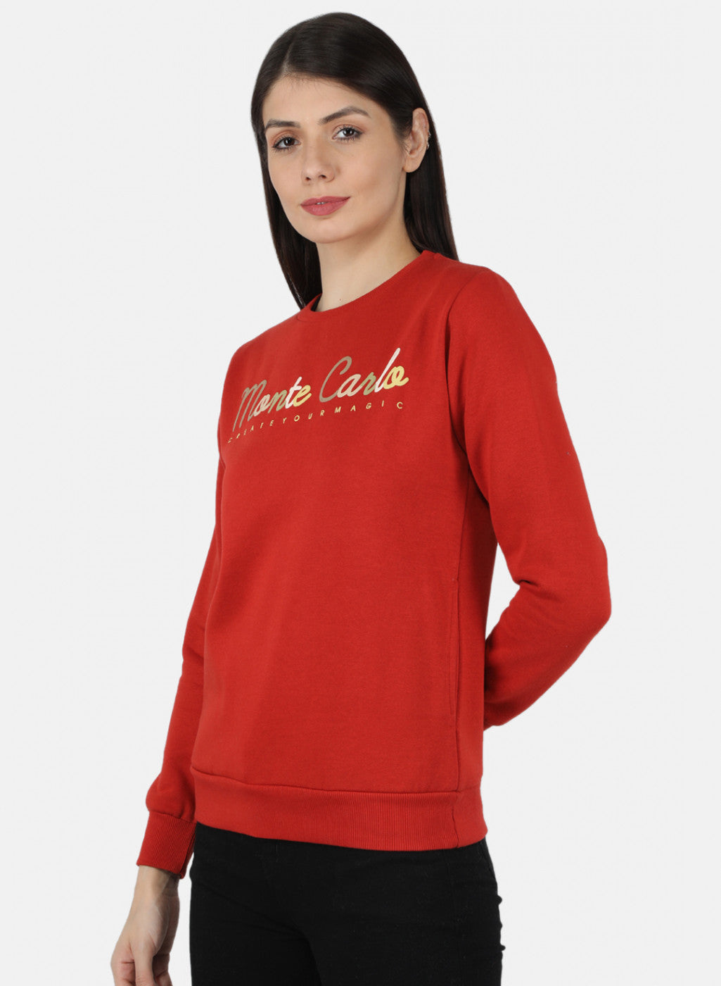 Women Rust Orange Embroidered Sweatshirt