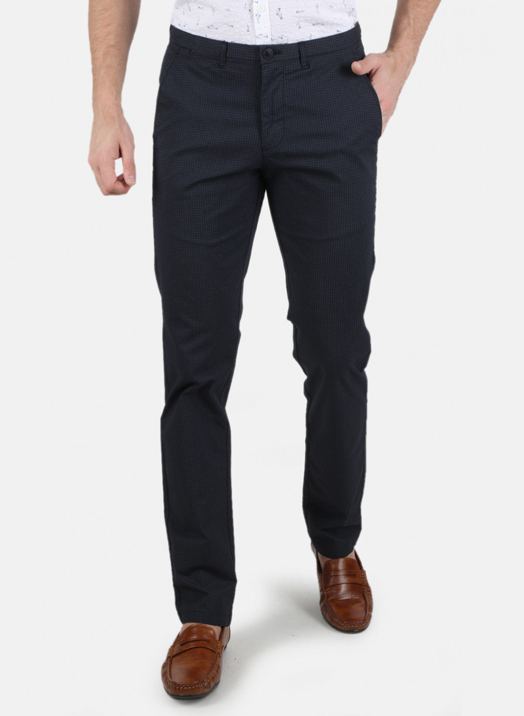 Men Navy Blue Smart Fit Trouser