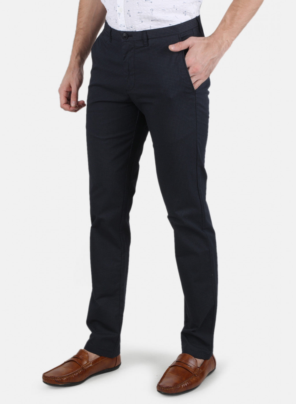 Men Navy Blue Smart Fit Trouser