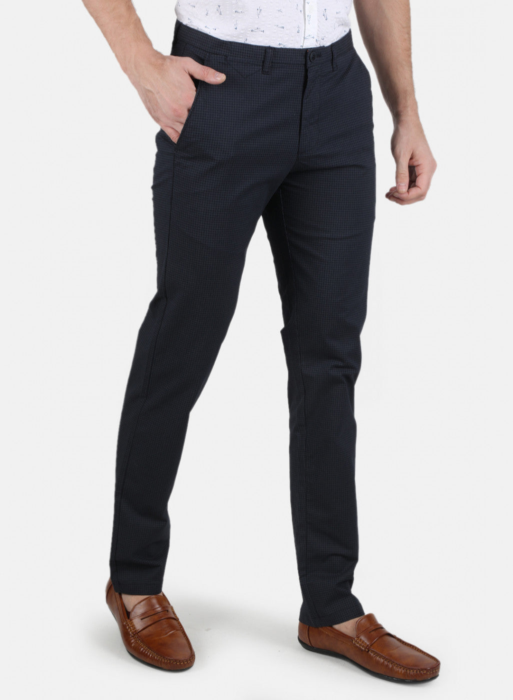 Men Navy Blue Smart Fit Trouser