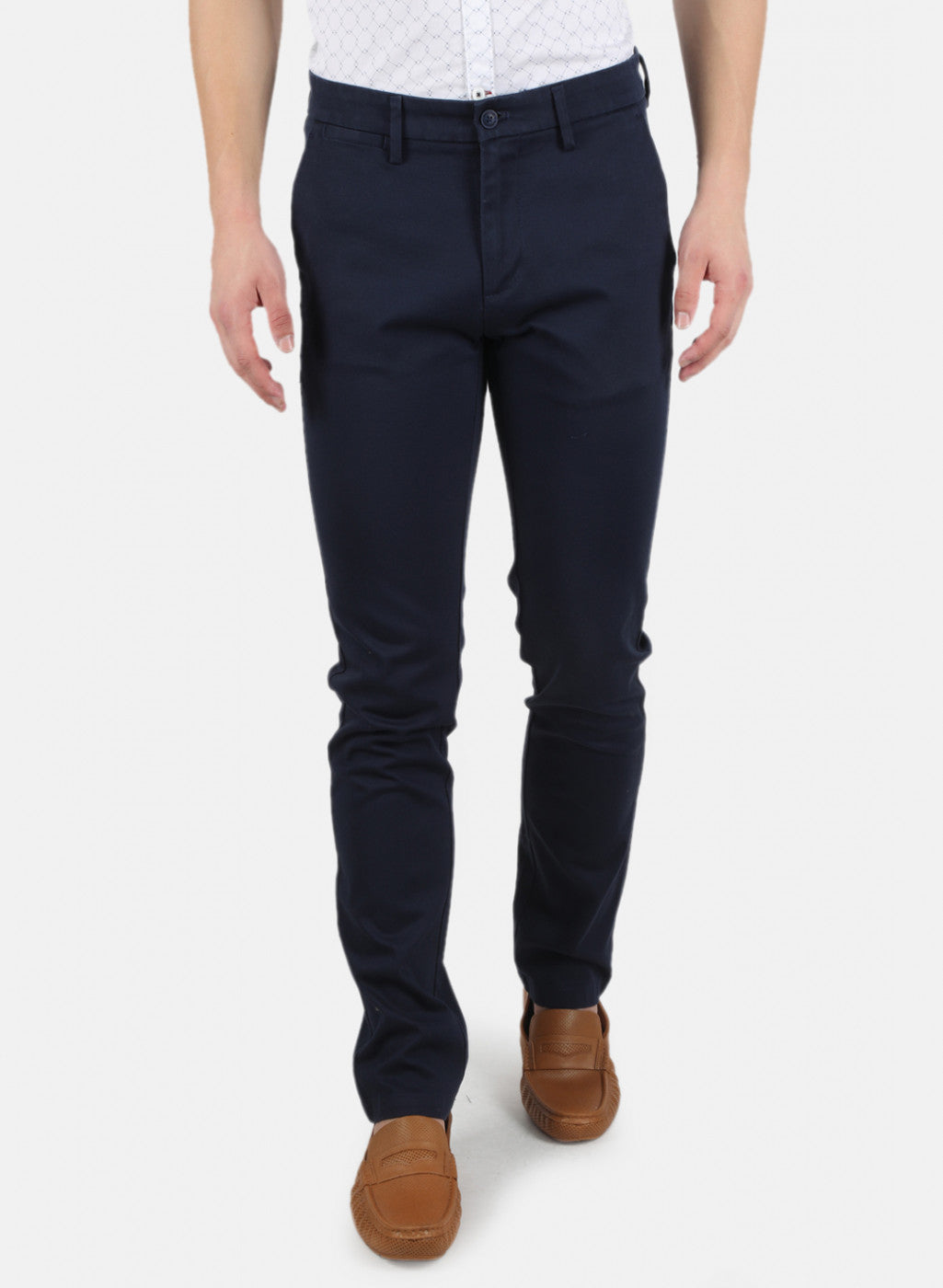 Men Navy Blue Smart Fit Trouser