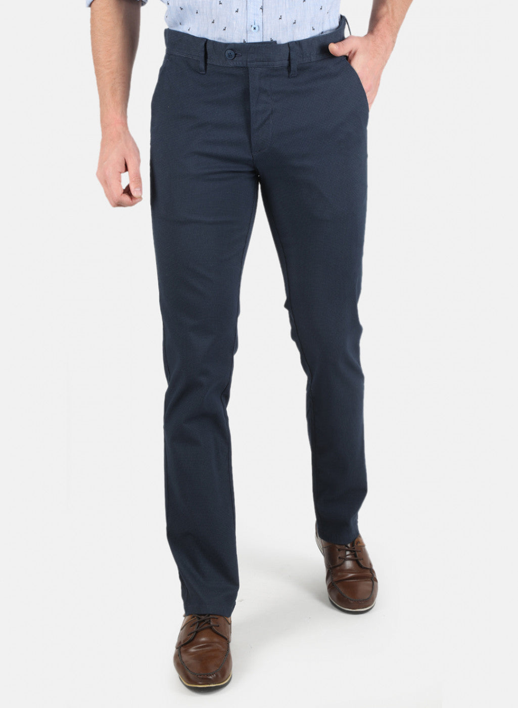 Men Navy Blue Smart Fit Trouser