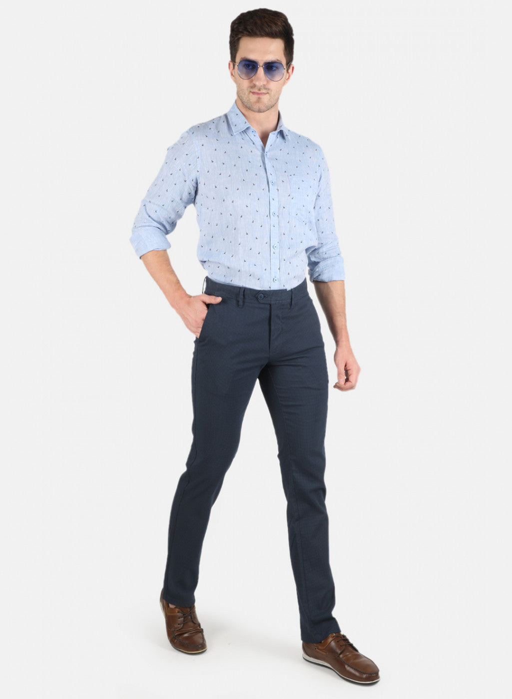 Men Navy Blue Smart Fit Trouser