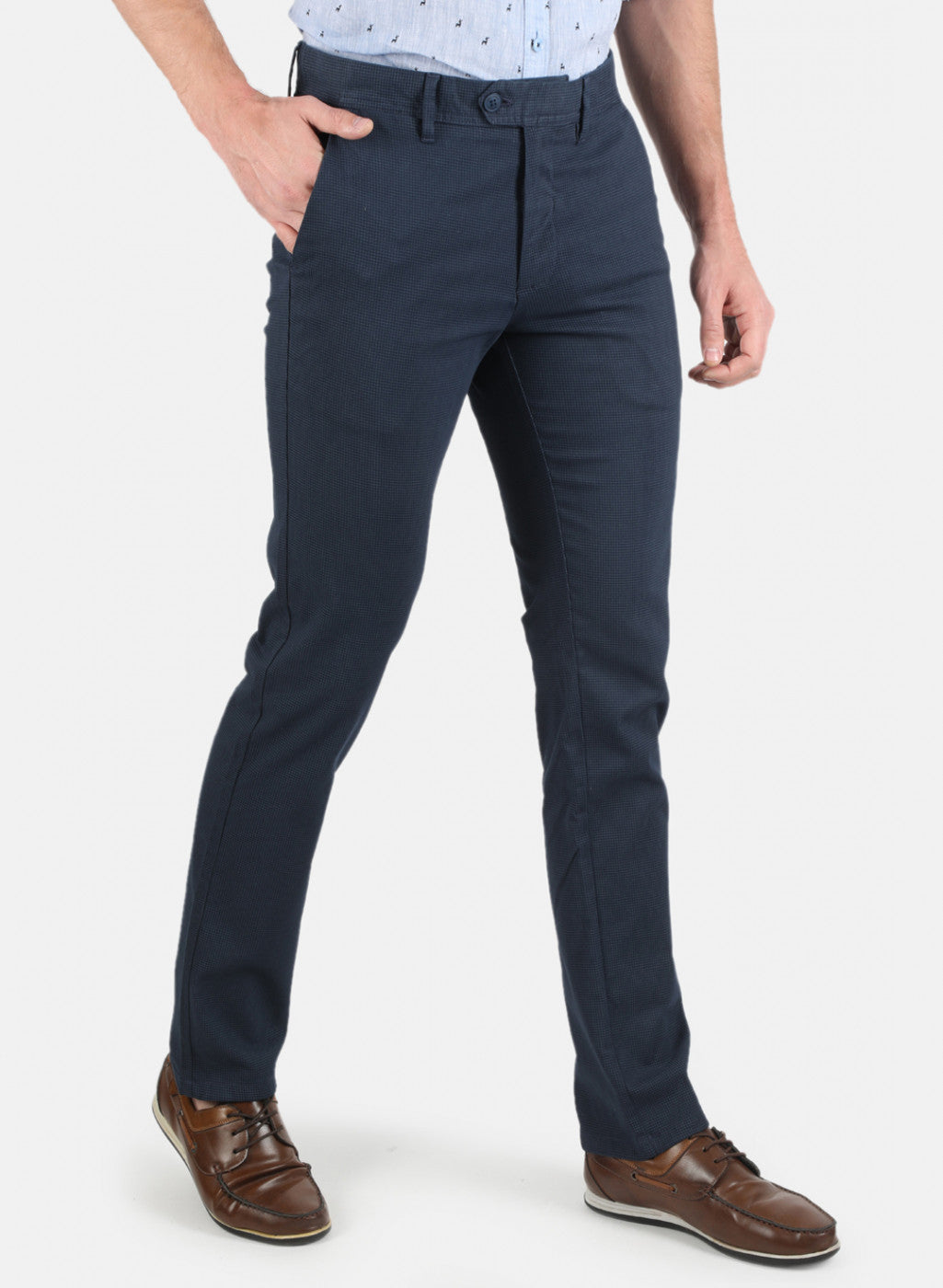 Men Navy Blue Smart Fit Trouser