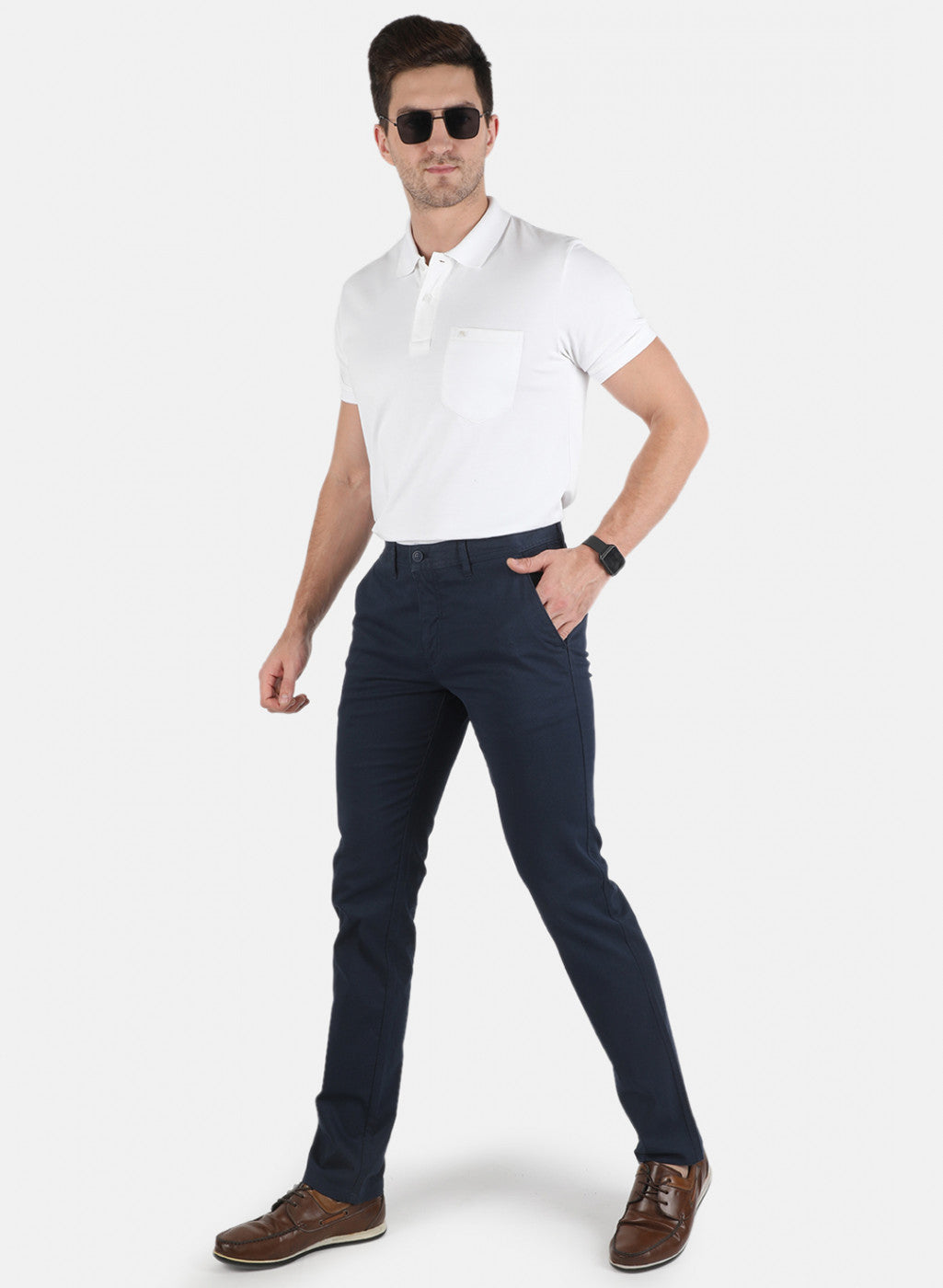 Men Navy Blue Smart Fit Trouser