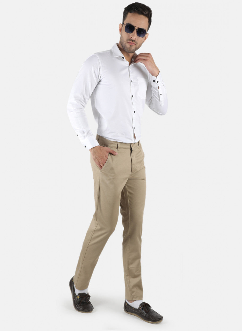 Men Beige Smart Fit Trouser