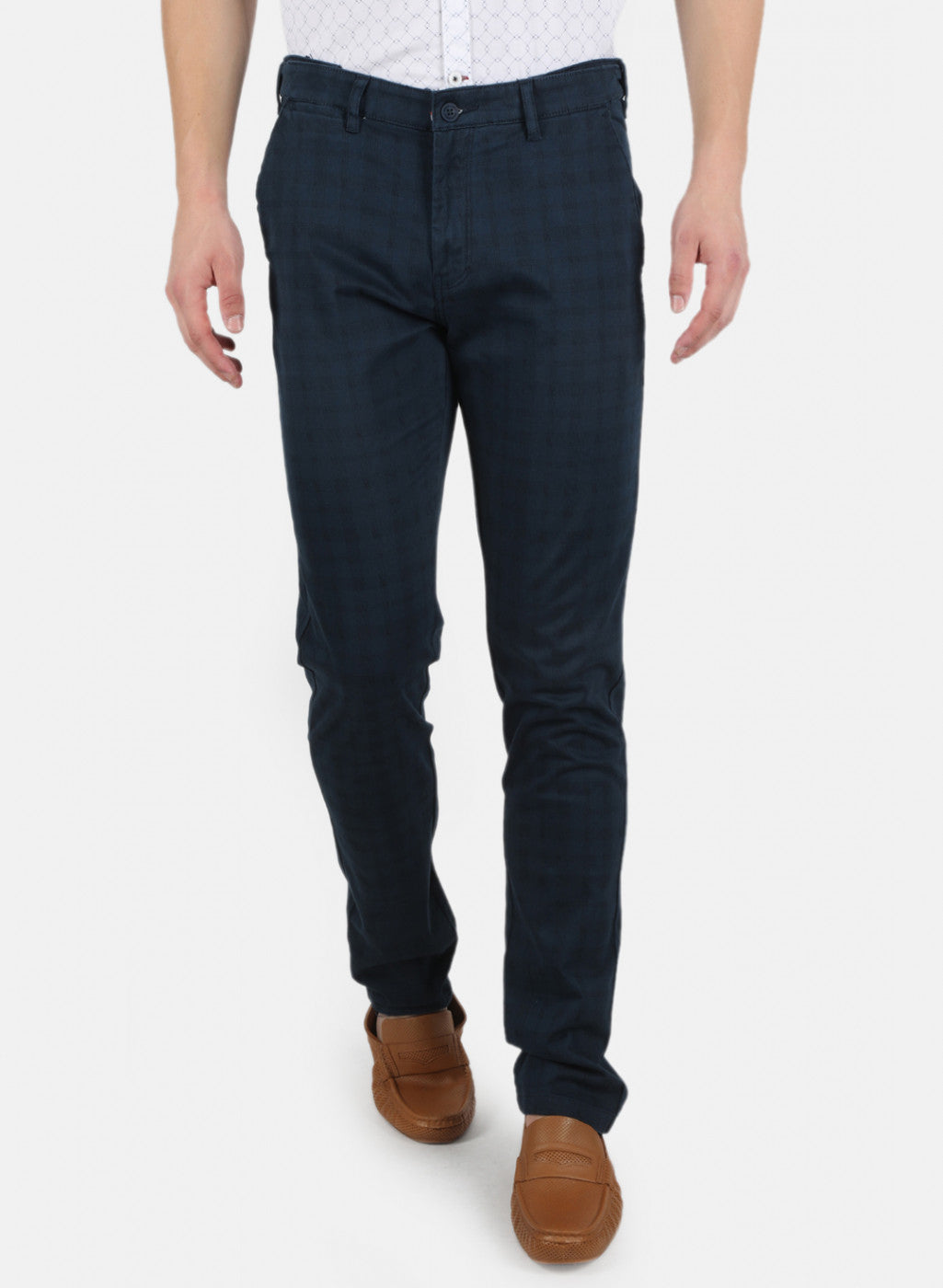 Men Navy Blue Smart Fit Trouser