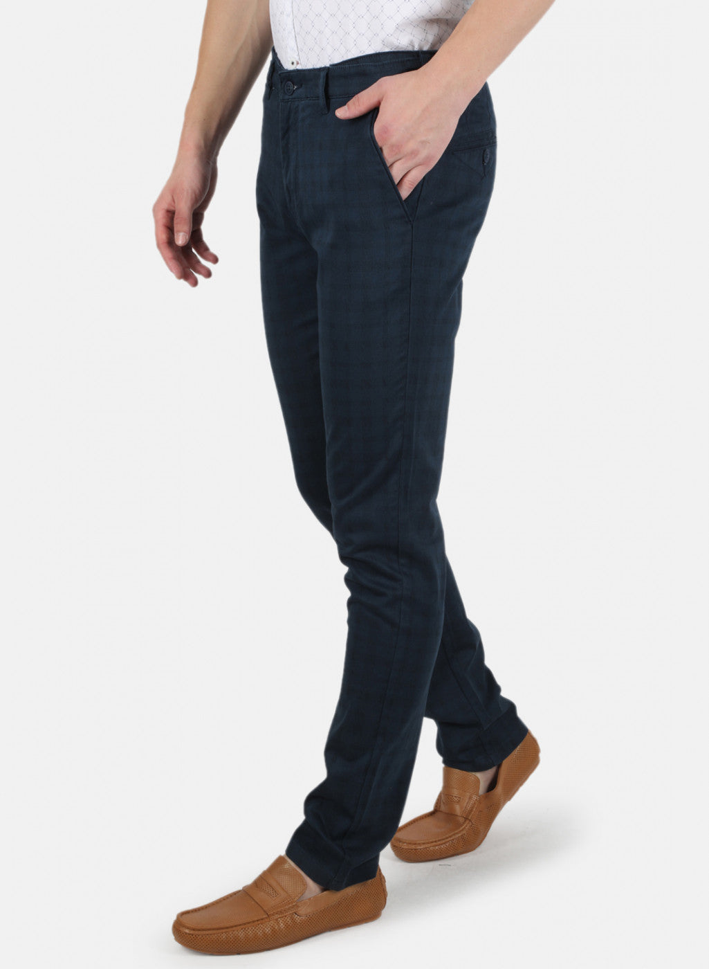 Men Navy Blue Smart Fit Trouser