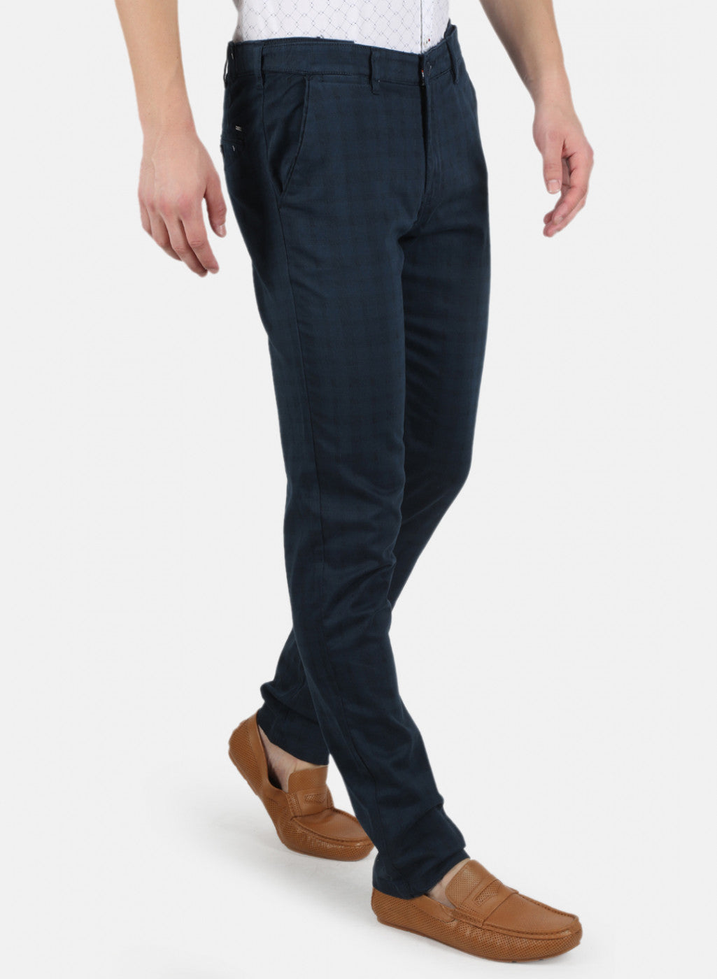 Men Navy Blue Smart Fit Trouser