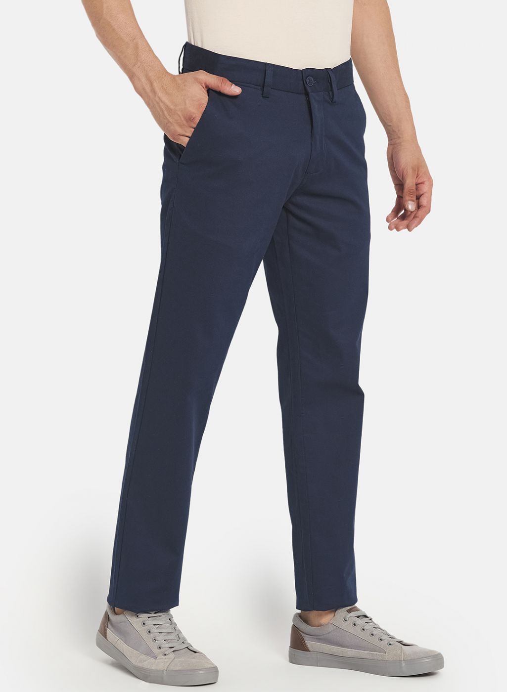 Men Navy Blue Smart Fit Trouser