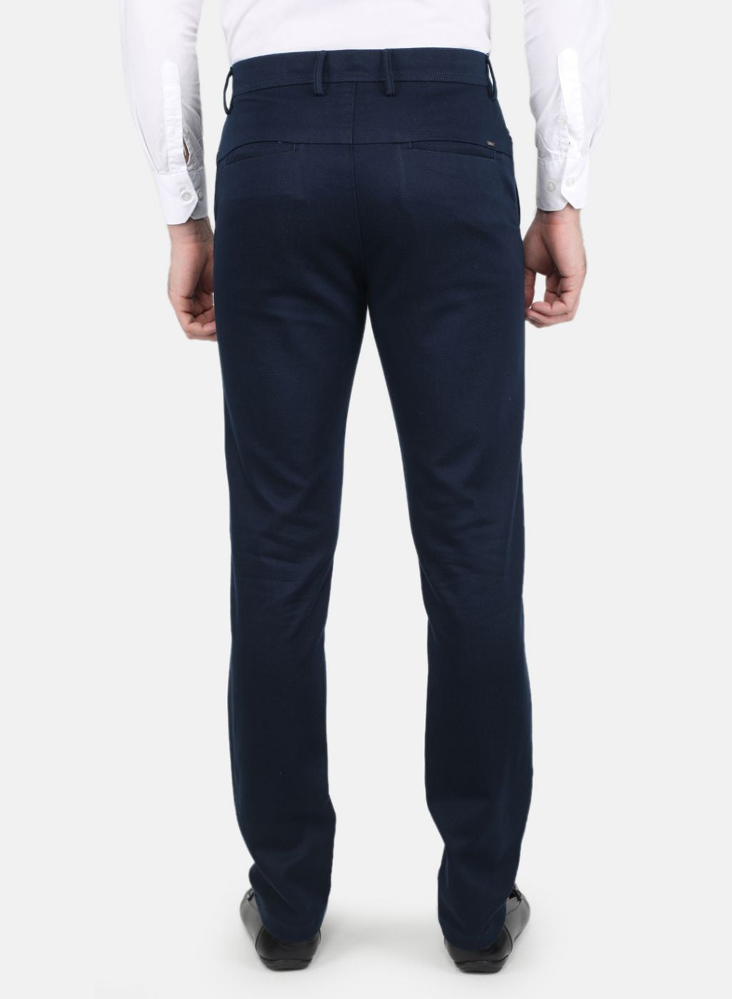 Rare Rabbit Men's Glade Navy Solid Mid-Rise Slim Fit Trousers