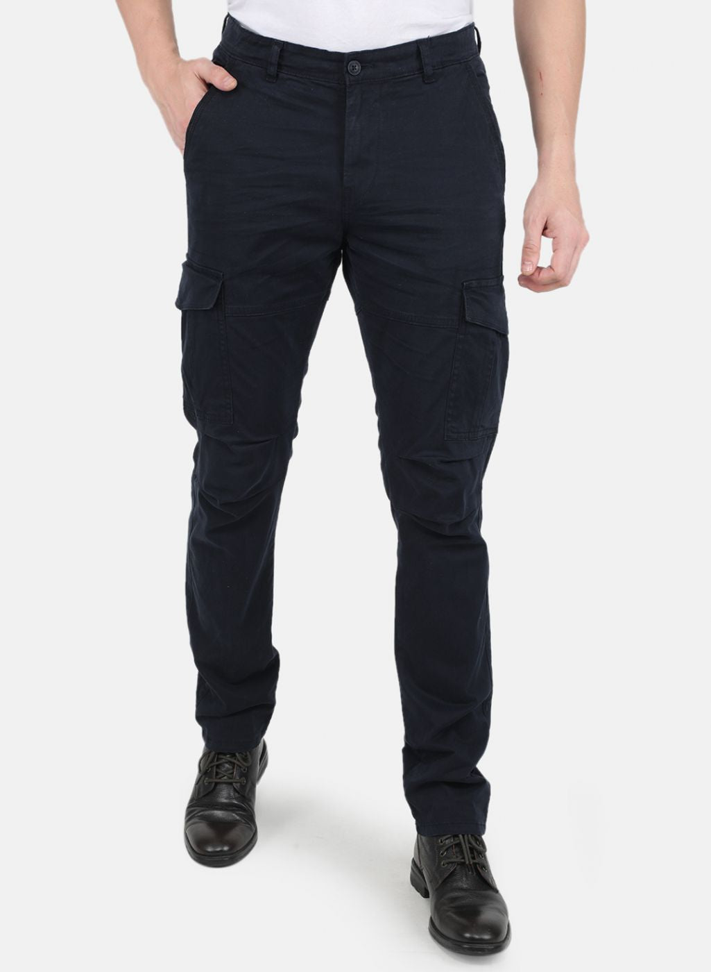 Men Navy Blue Smart Fit Trouser