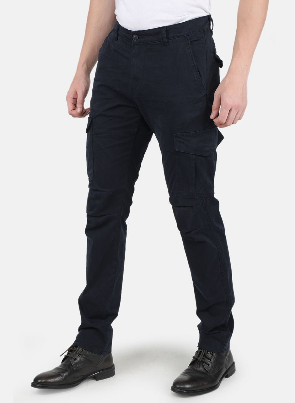 Men Navy Blue Smart Fit Trouser