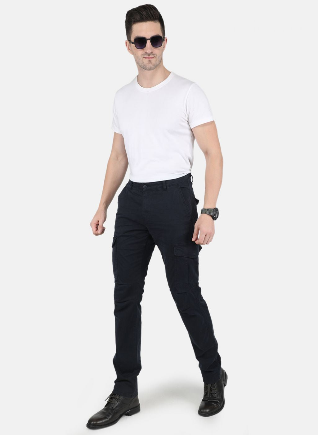 Men Navy Blue Smart Fit Trouser