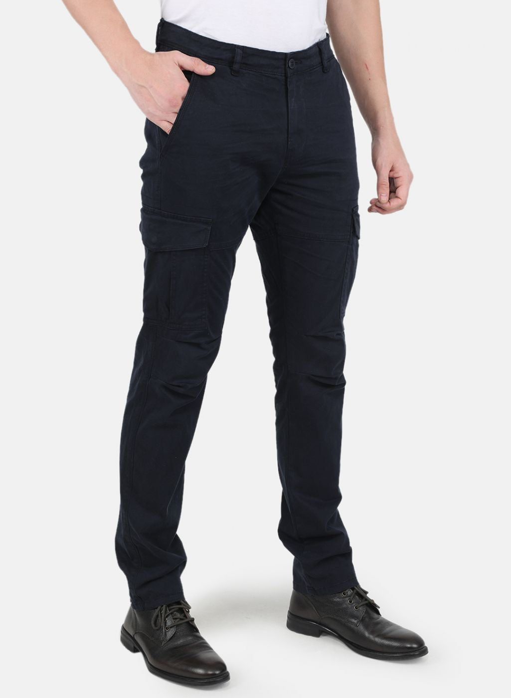 Men Navy Blue Smart Fit Trouser