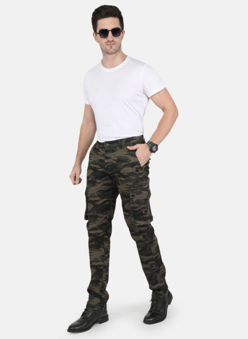 Mast & Harbour Men Olive Smart Easy Wash Cargos Trousers - Price History
