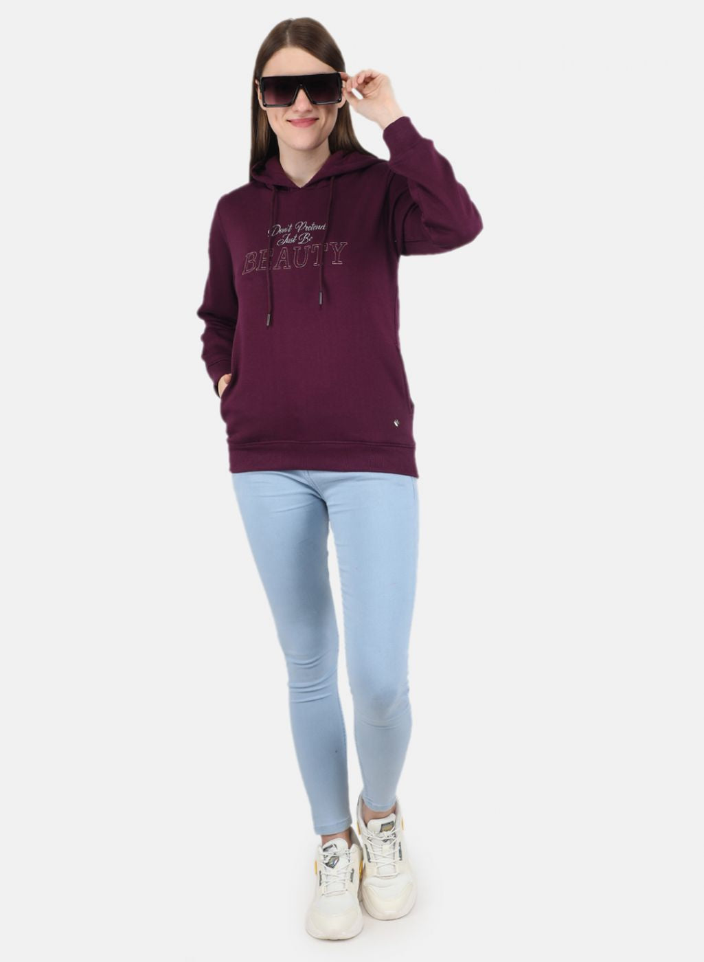 Women Purple Embroidered Sweatshirt