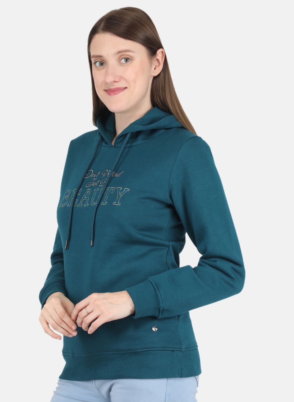 Women Green Embroidered Sweatshirt