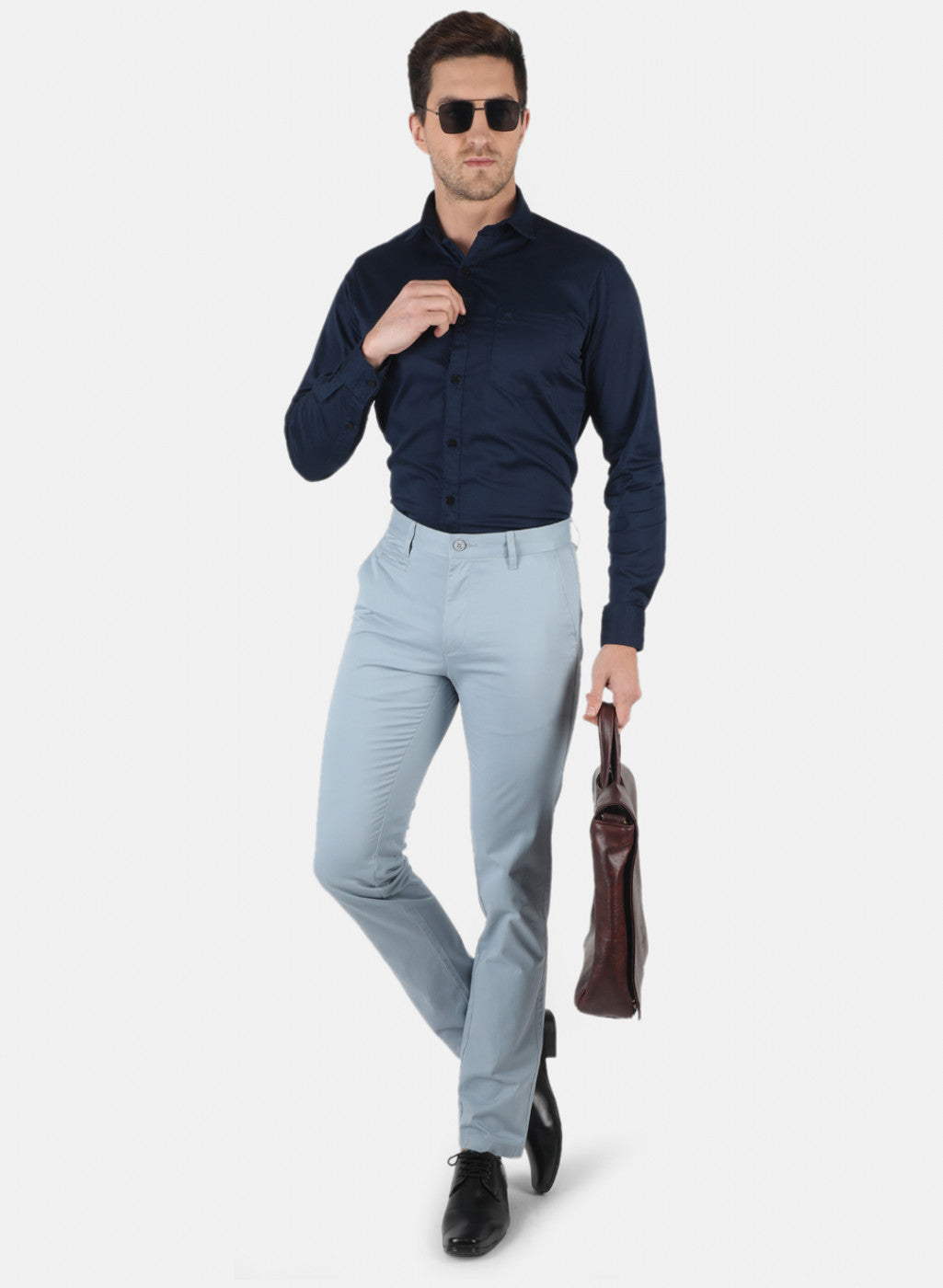 Men Sky Blue Smart Fit Trouser