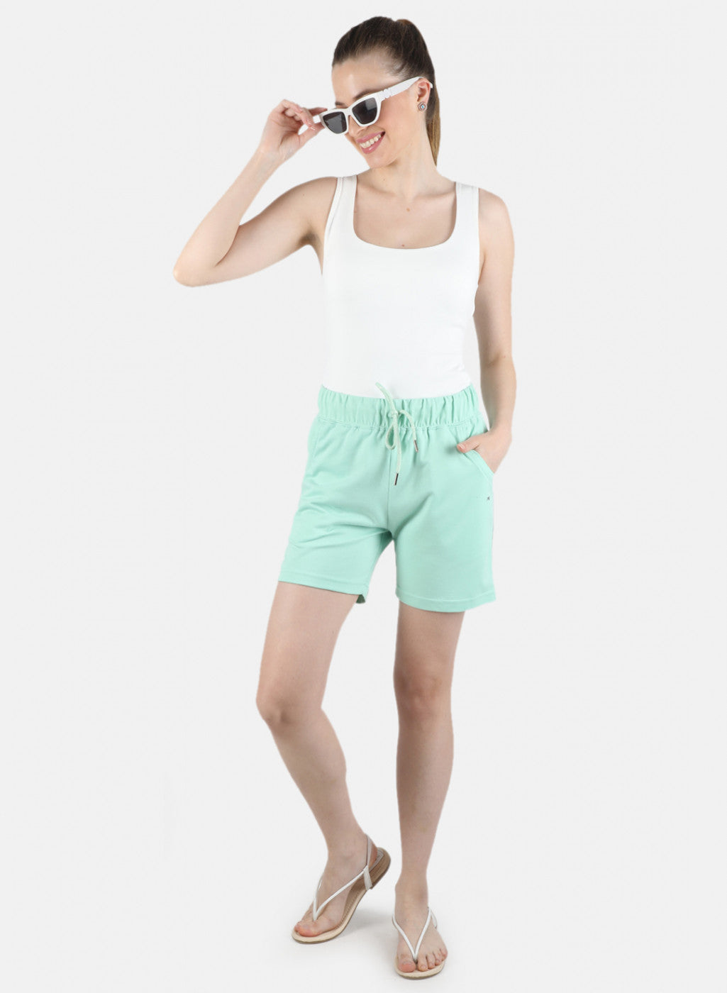 Women Green Plain Short