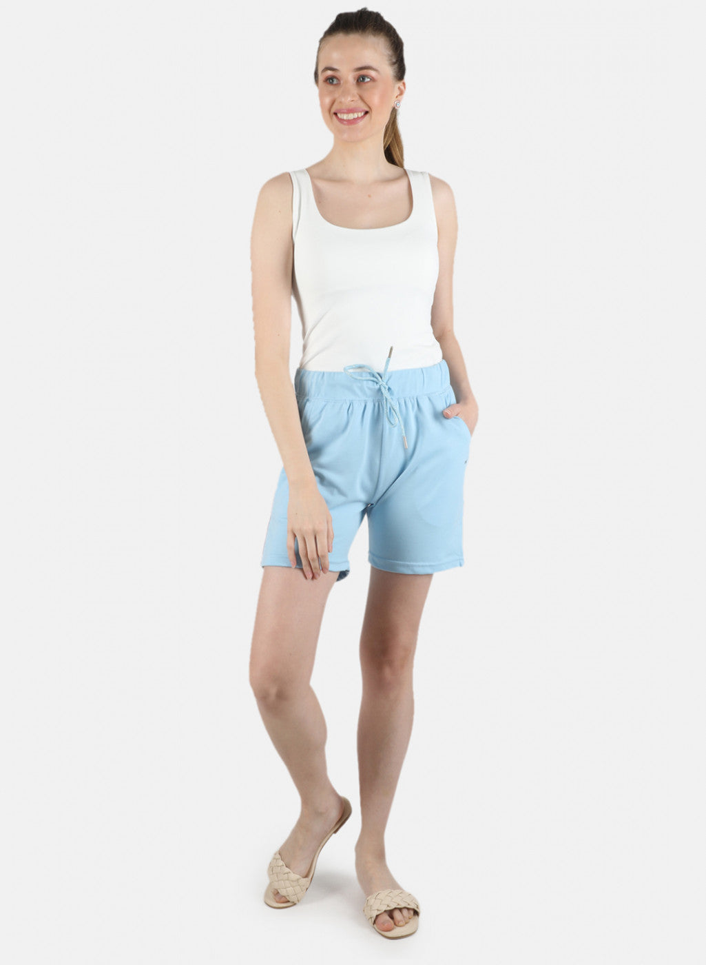 Women Blue Plain Short