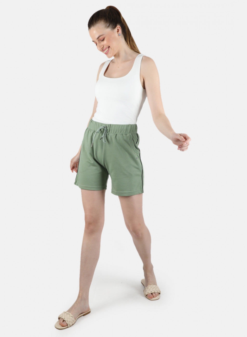 Women Olive Plain Short