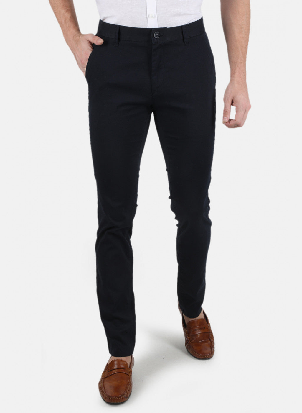 Men Navy Blue Smart Fit Trouser