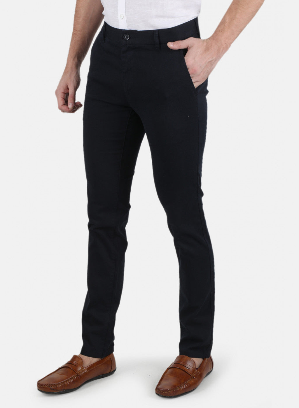 Men Navy Blue Smart Fit Trouser