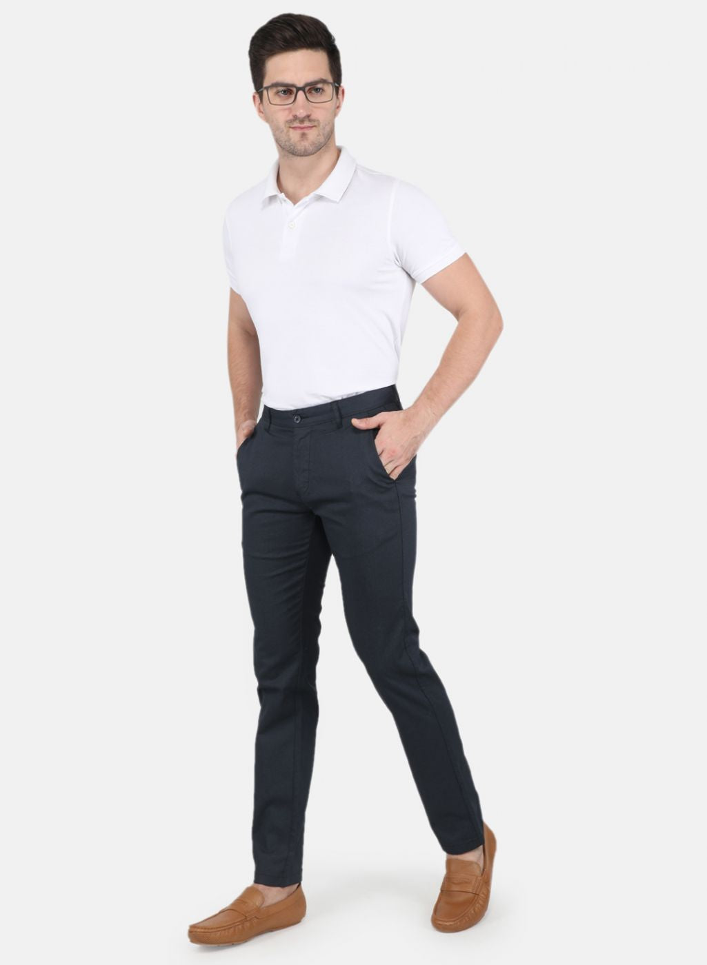 Men Navy Blue Smart Fit Trouser