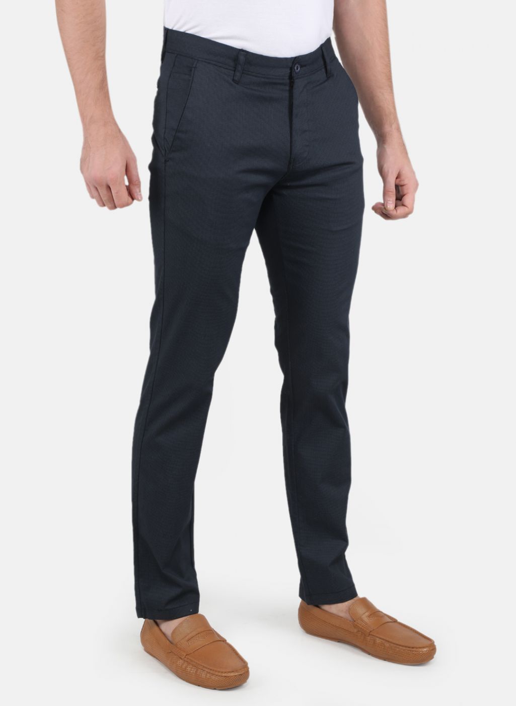 Men Navy Blue Smart Fit Trouser