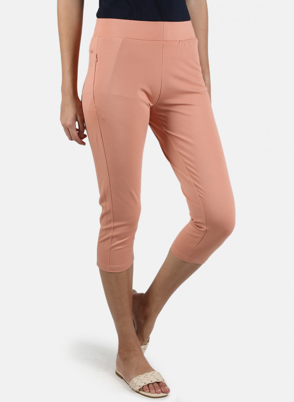 Women Peach Plain Capri