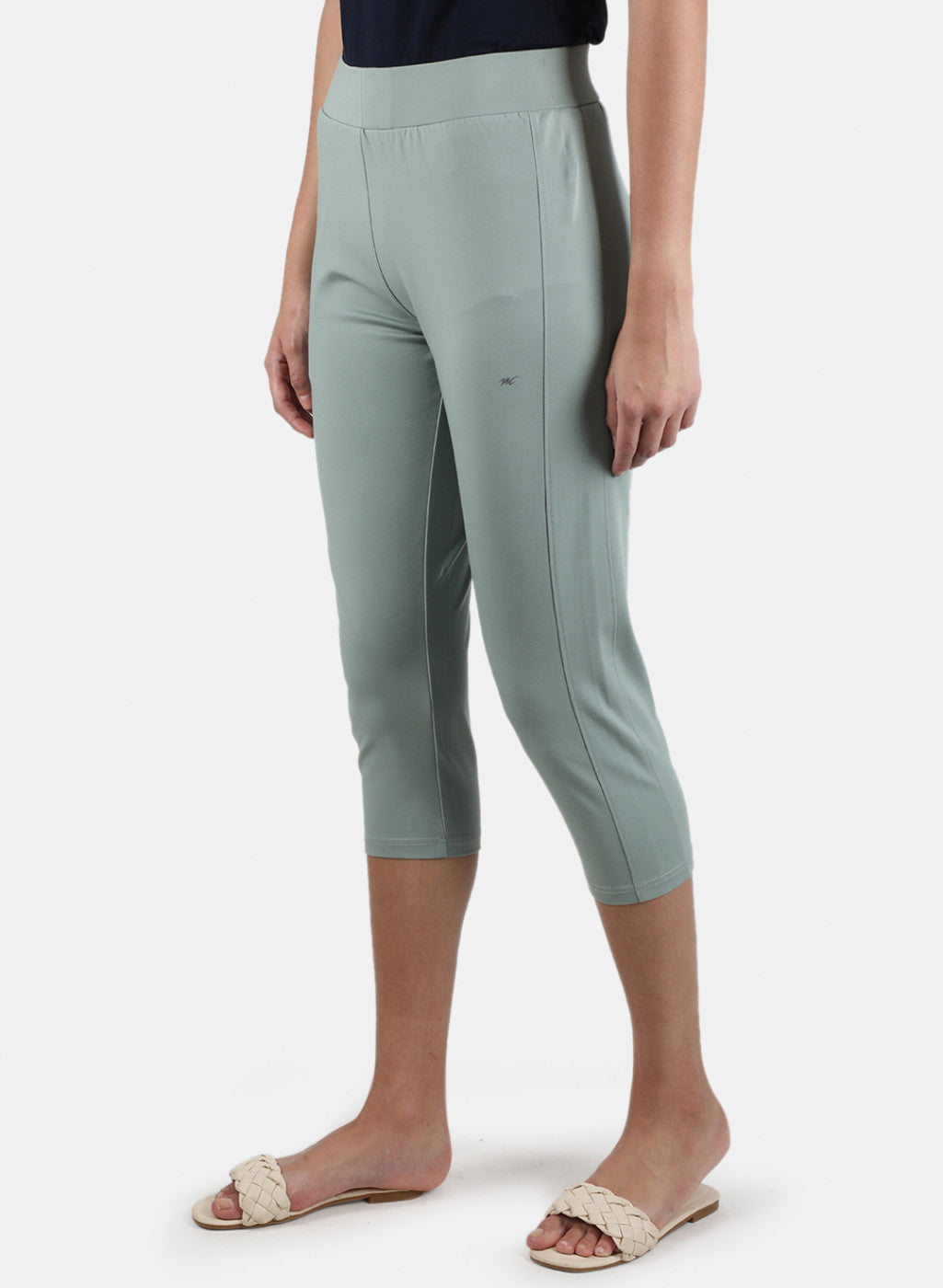 Women Green Plain Capri