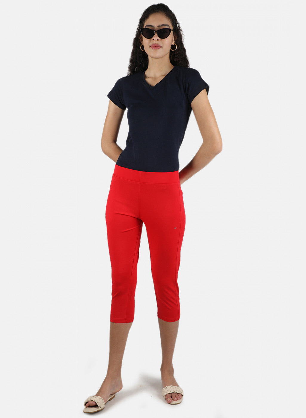 Women Orange Plain Capri