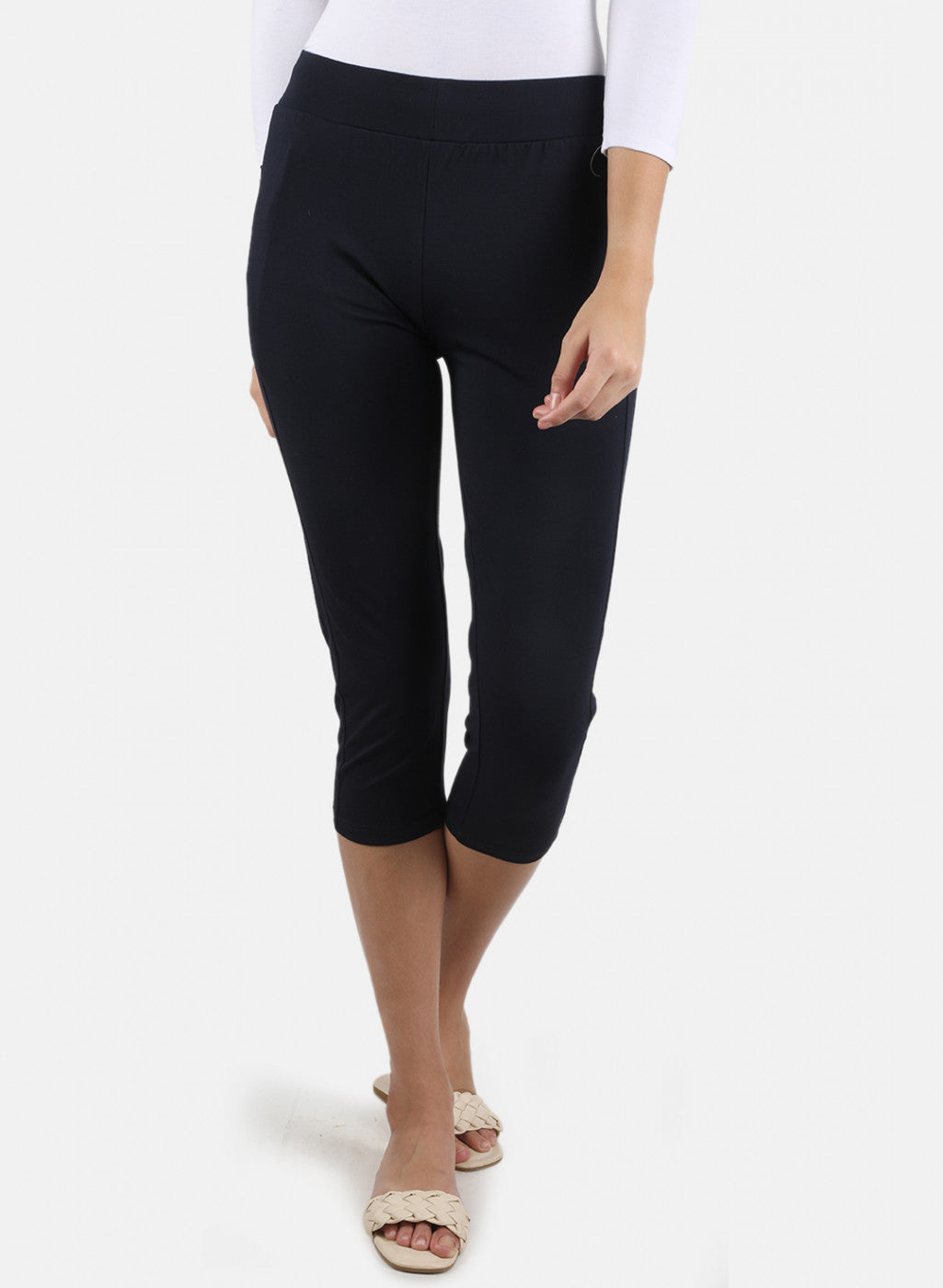 Women Navy Blue Plain Capri