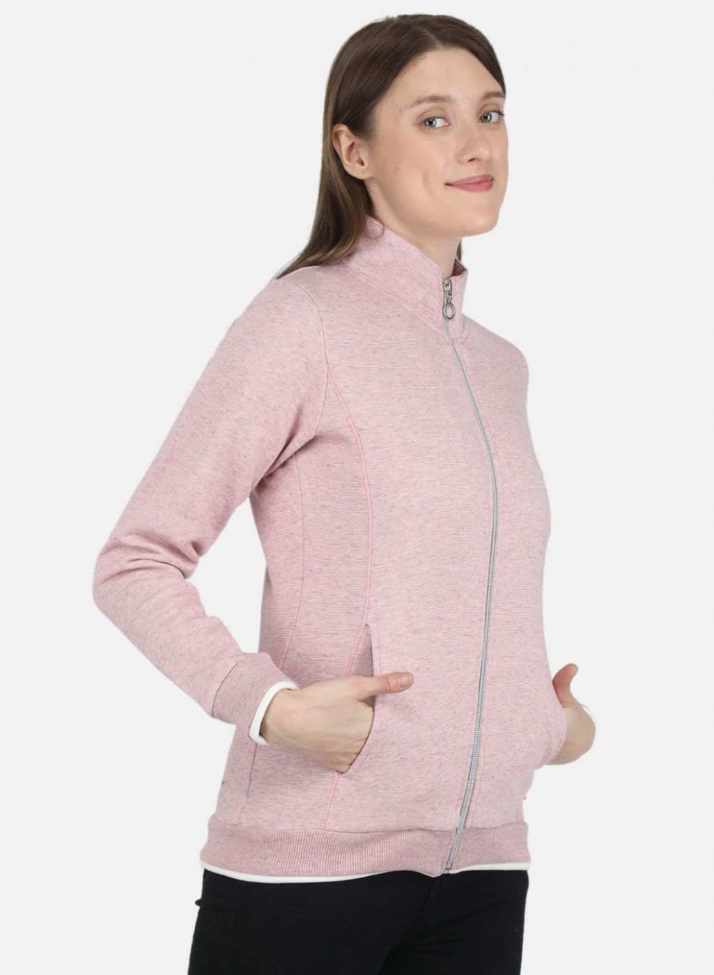 Women Pink Stripe Sweatshirt