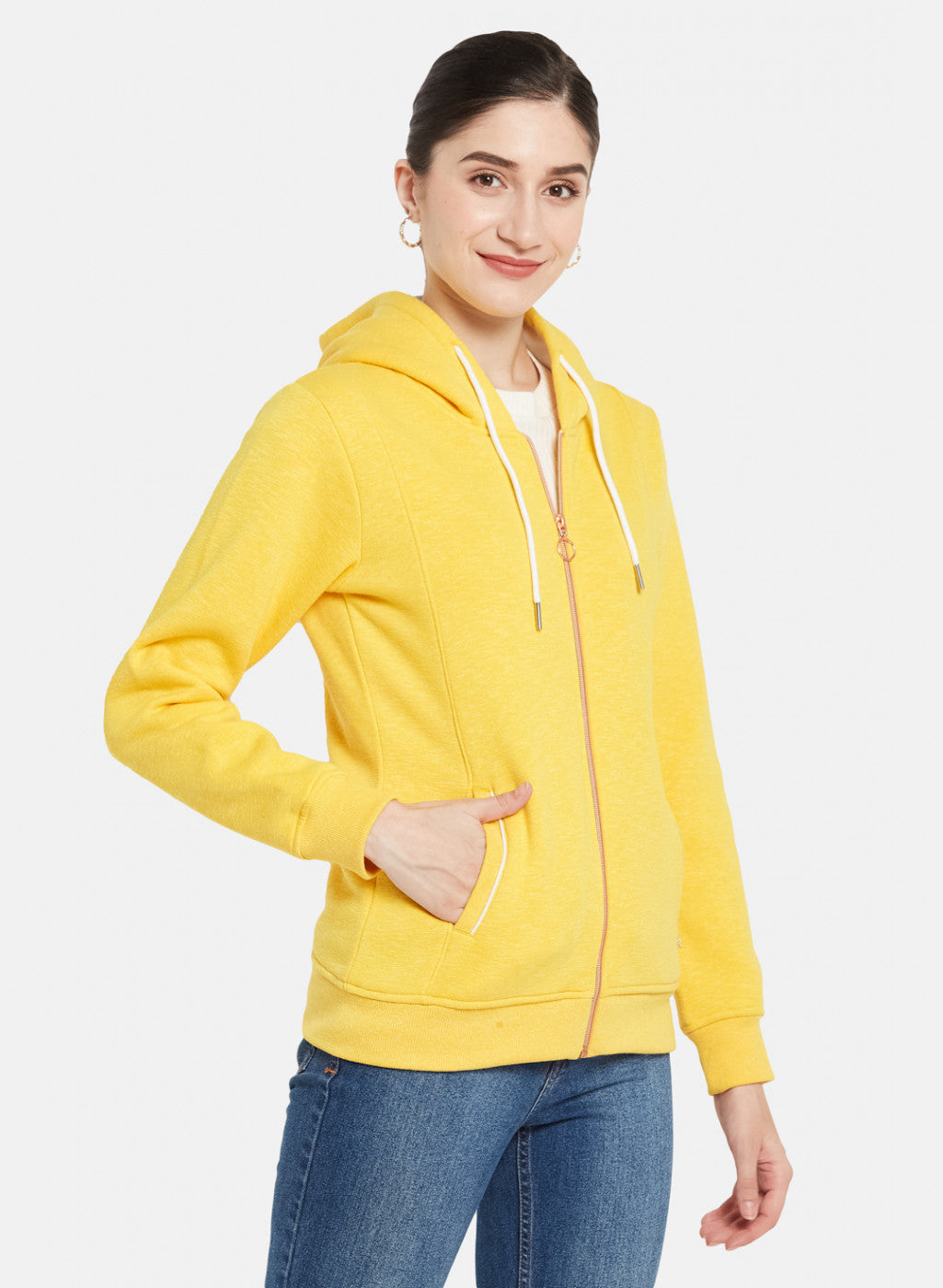 Women Yellow Solid Sweatshirt