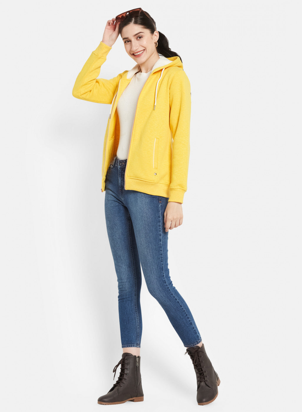 Women Yellow Solid Sweatshirt