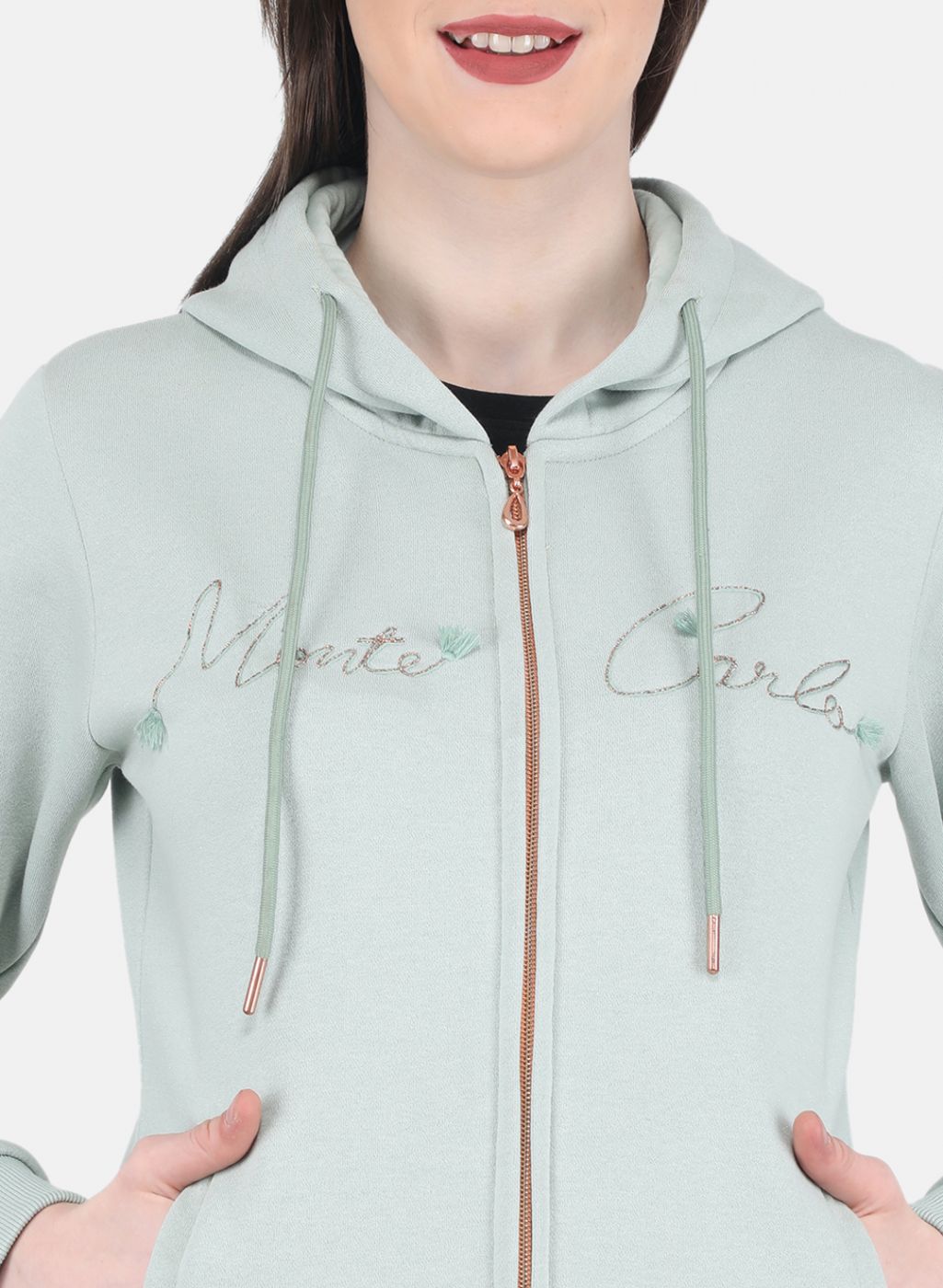 Women Green Embroidered Sweatshirt