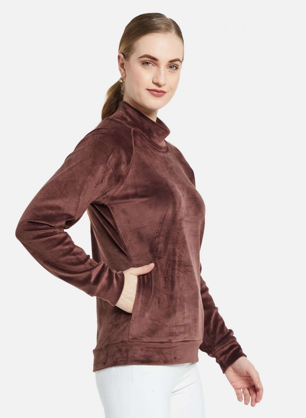 Women Brown Solid Sweatshirt