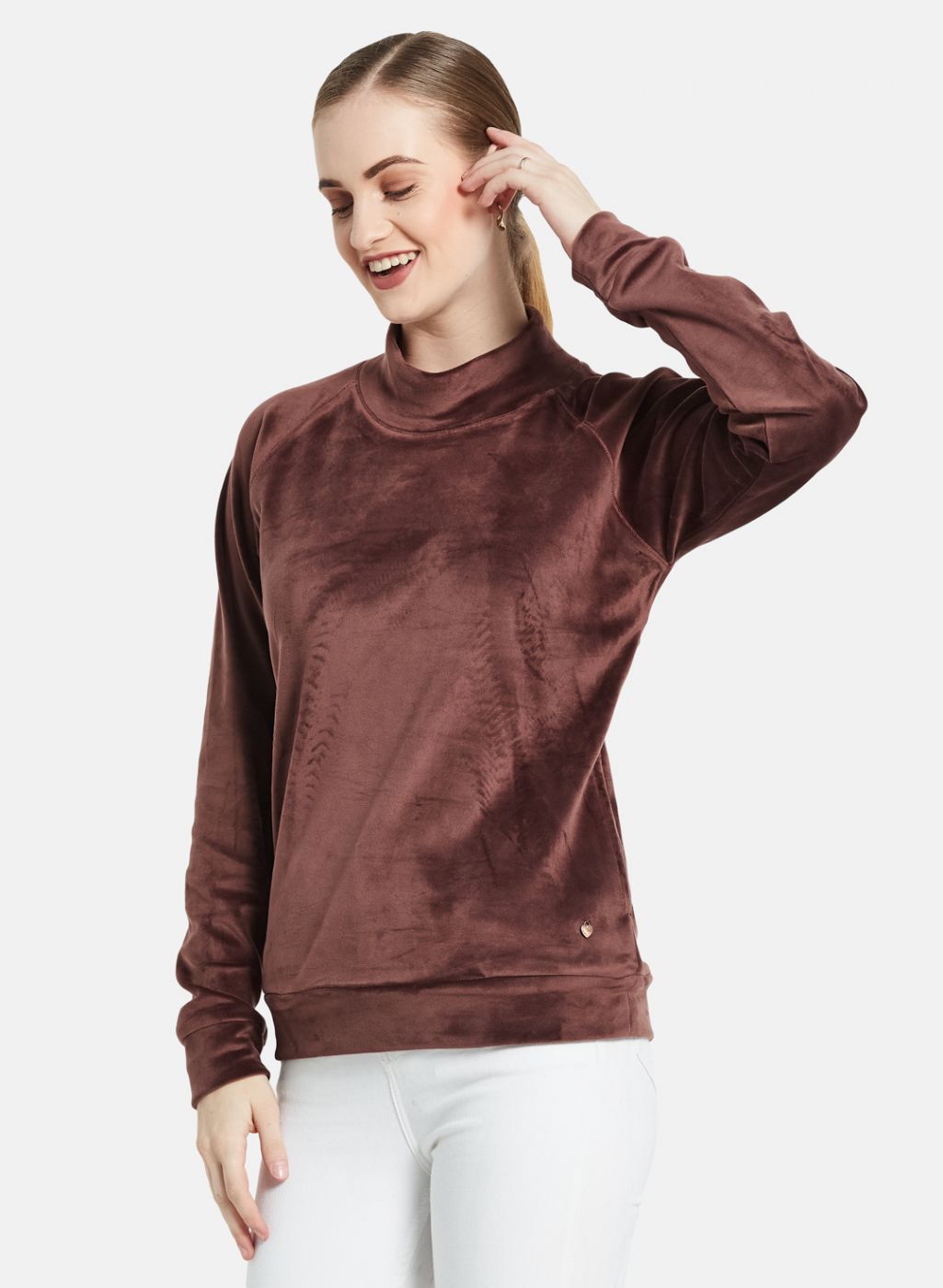 Women Brown Solid Sweatshirt