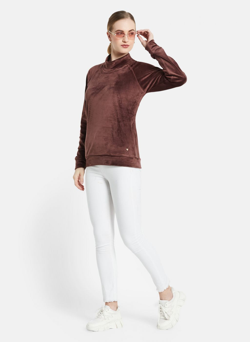 Women Brown Solid Sweatshirt