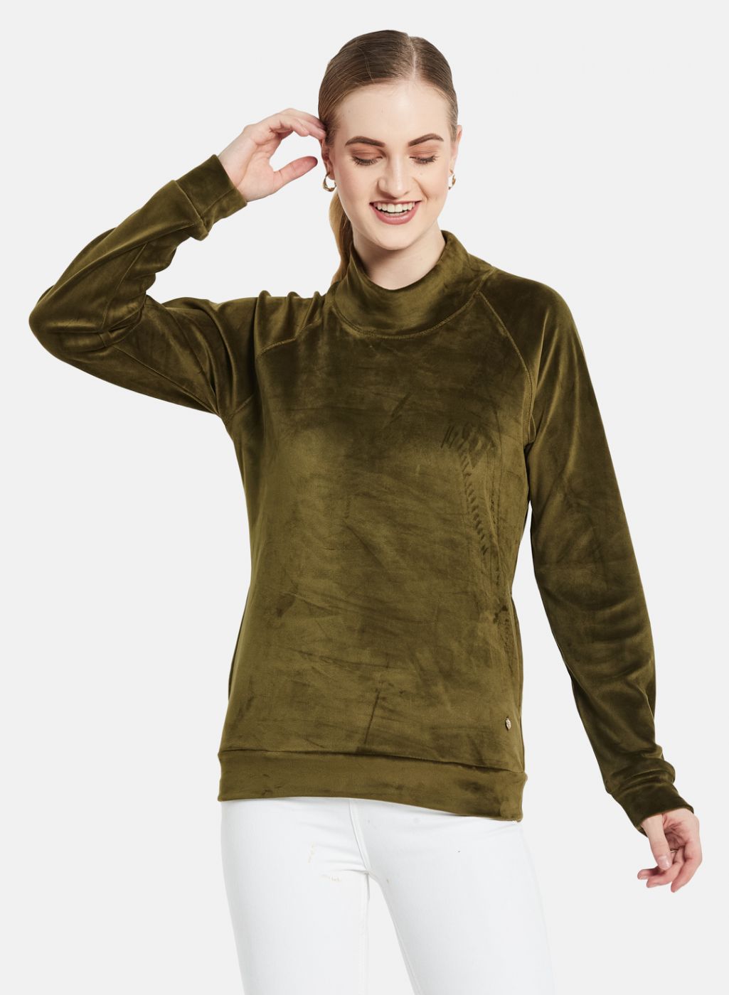 Women Olive Solid Sweatshirt