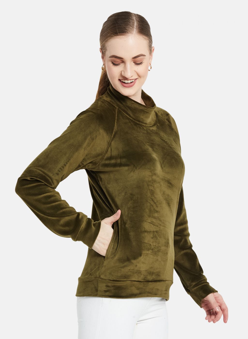 Women Olive Solid Sweatshirt