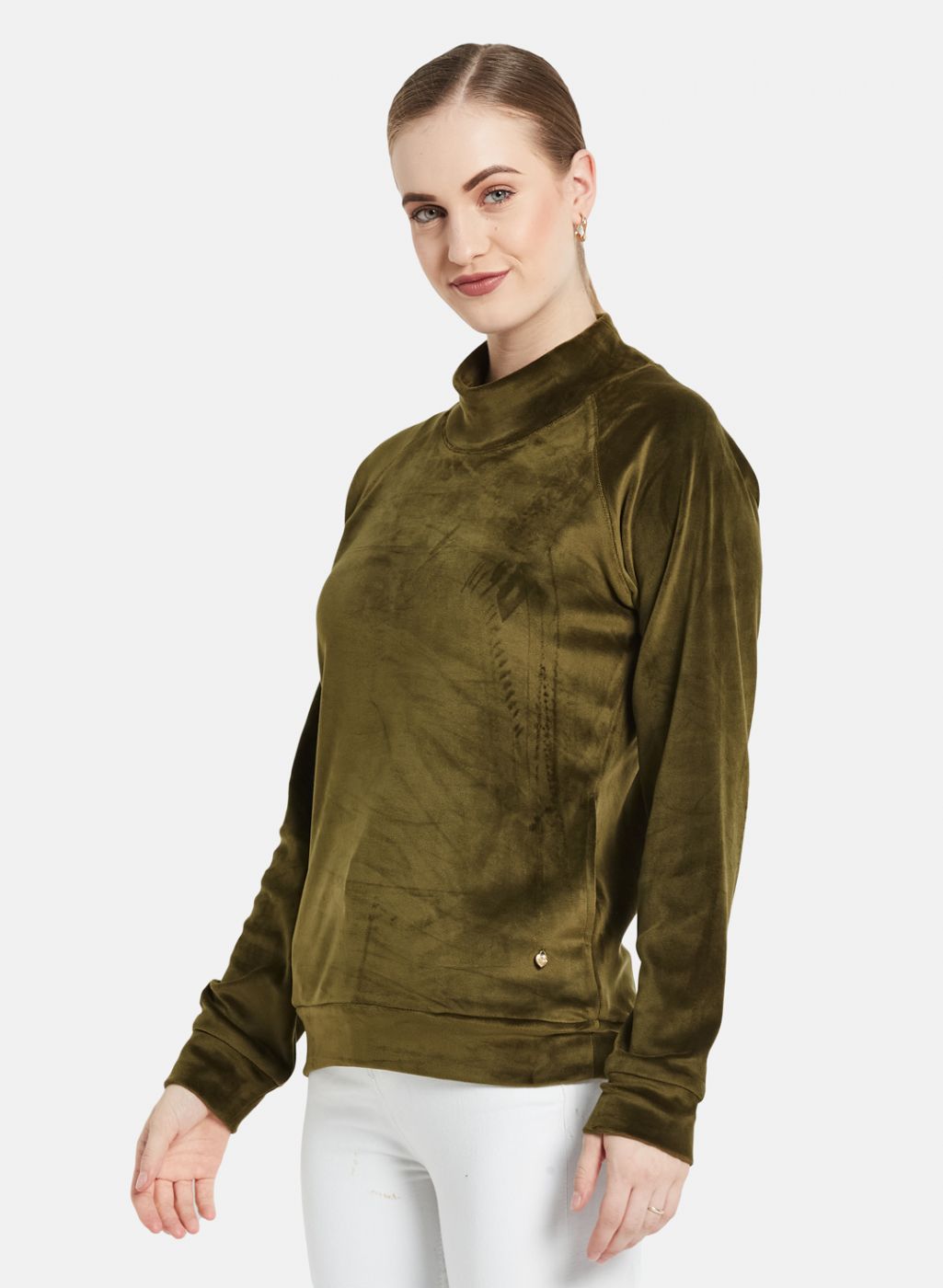 Women Olive Solid Sweatshirt