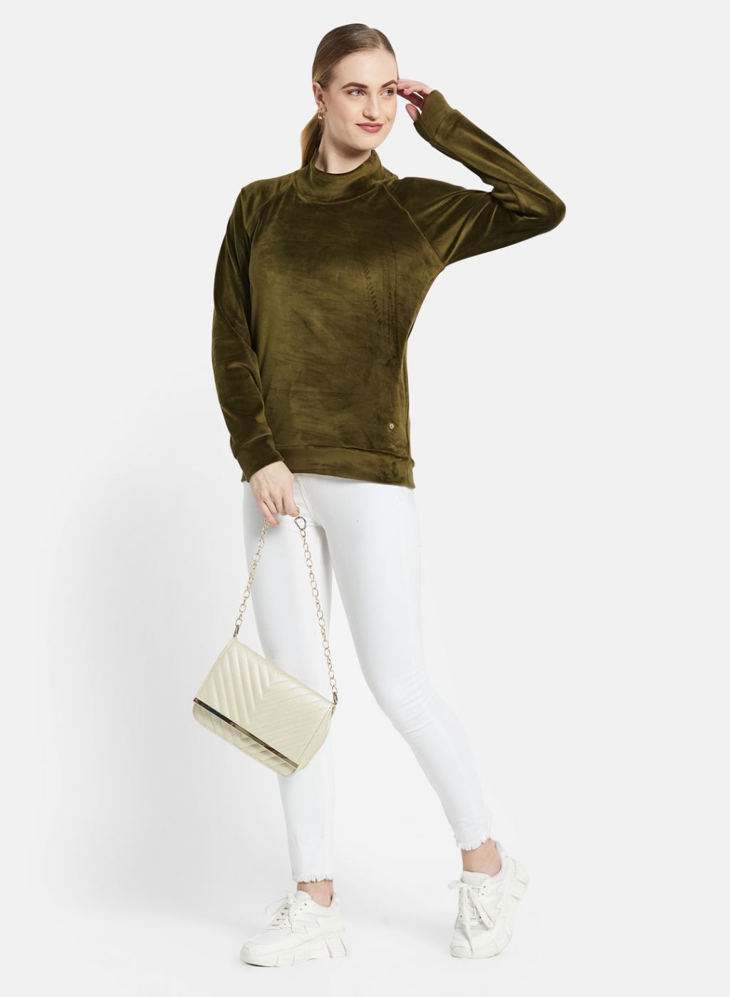 Women Olive Solid Sweatshirt